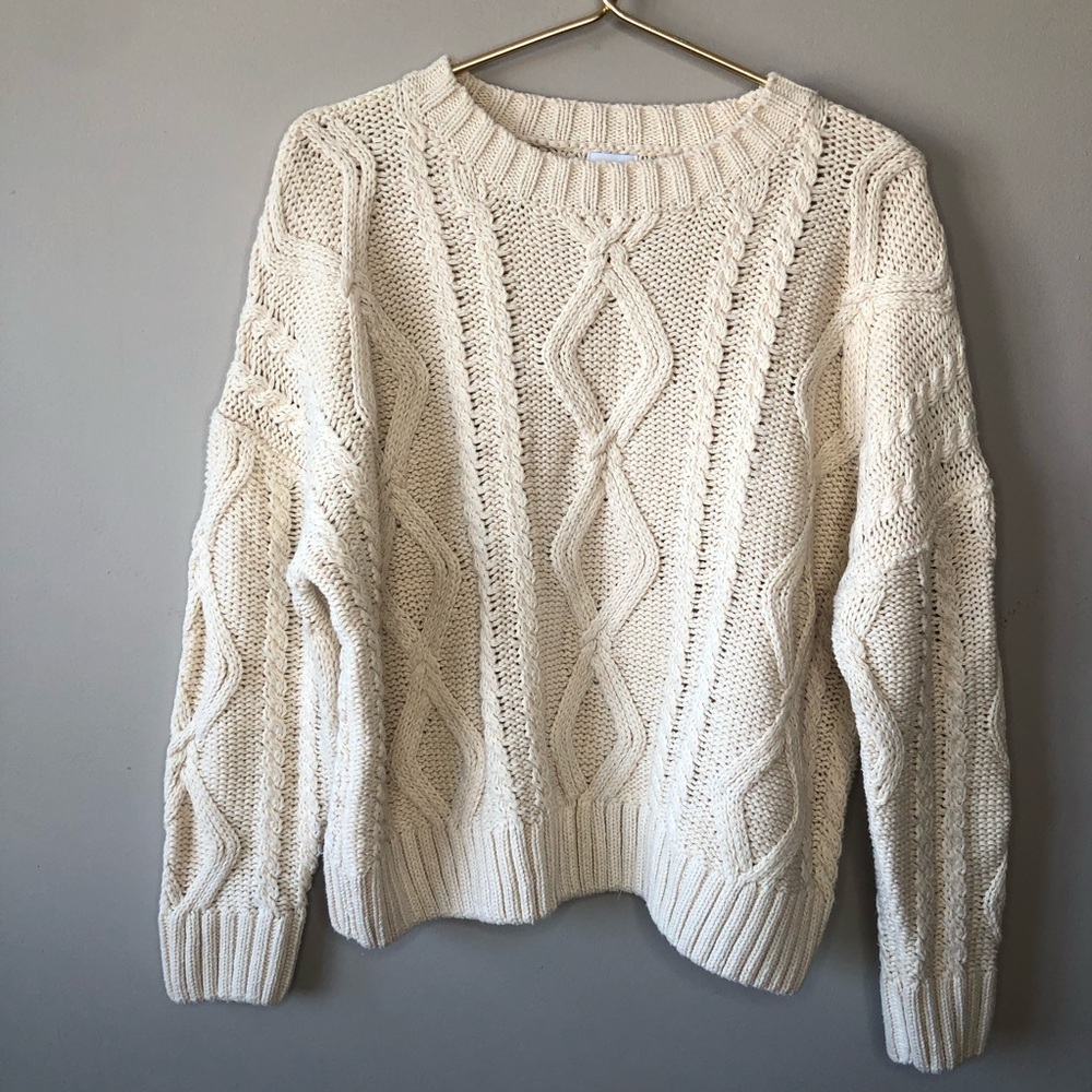 Polly Ivory Cable Knit Crewneck Sweater S